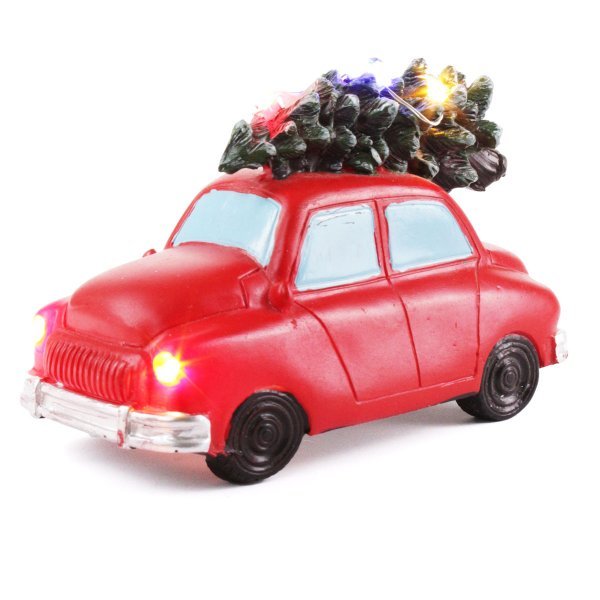 Χριστουγεννιάτικο Διακοσμητικό Αυτοκινητάκι με 6 LED, Κόκκινο (12cm)